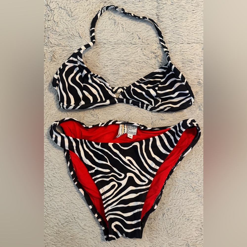 Newport News Chic Zebra Stripe Bikini Set Adjustable Neck & Back Strap Size: 10